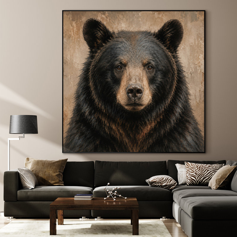 Très grand reproduction d'art sur toile - Portrait d'ours noir brun - Décoration de salon rustique - «Assemblage requis du cadre (cadre non fini)»