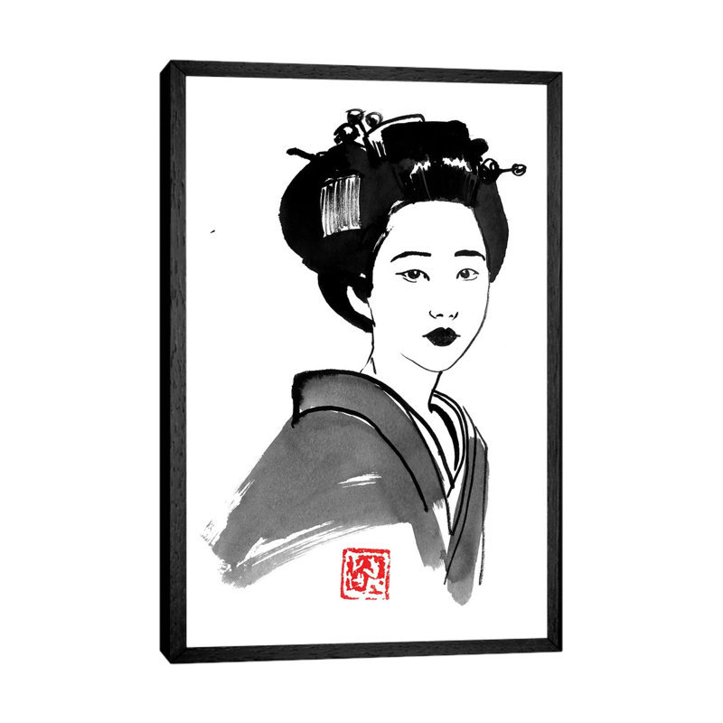 Geisha Starring by Péchane - Painting on Canvas, Black Framed, 66.04 cm H x 45.72 cm W