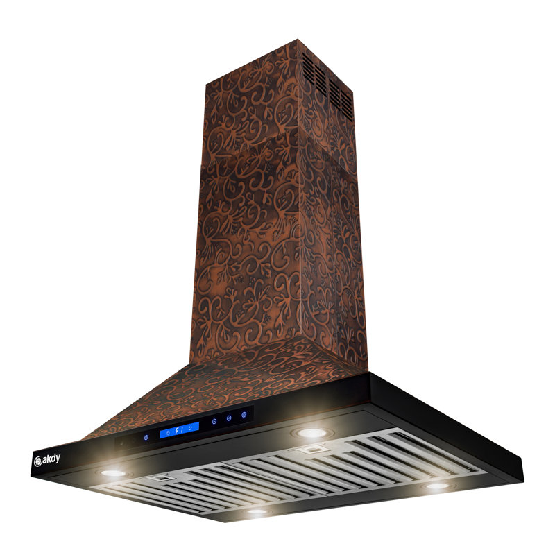 Hotte pour îlot de cuisine convertible 350 pi3 / min en cuivre estampé
