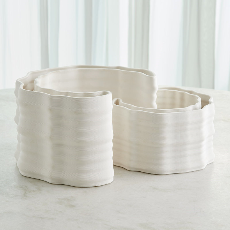 Crescent Printed Vase-Matte White-Lg, 5.75" H x 8.75" W x 8.25" D