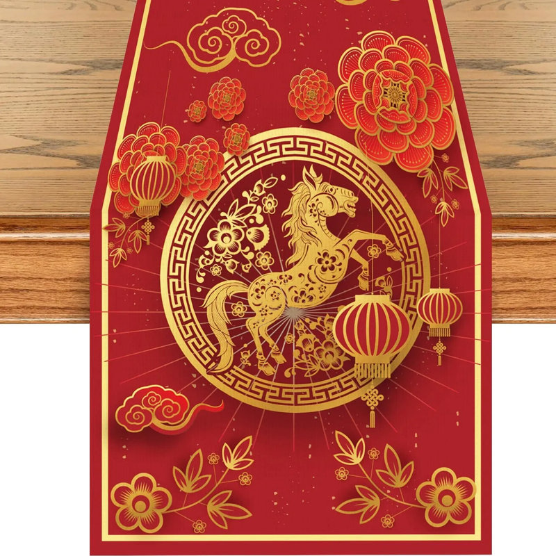 2026 Year Of The Horse Chinese New Year Table Runner – 72 X 13 Inch Red & Gold Lunar New Year Tablecloth, Polyester Linen-look Spring Festival Dining Decor For Home, Party, Restaurant