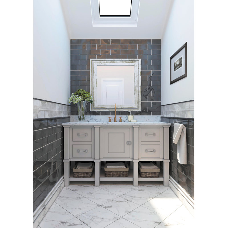 3"X 6" Polished Glass Subway Tile, Blue