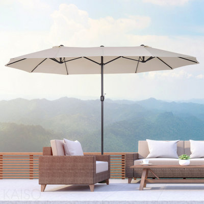 Extra Large 15ft Patio Umbrella, Double-Sided Outdoor Umbrella With Crank Handle And Air Vents For Backyard, Deck, Pool, Market, Wine Red