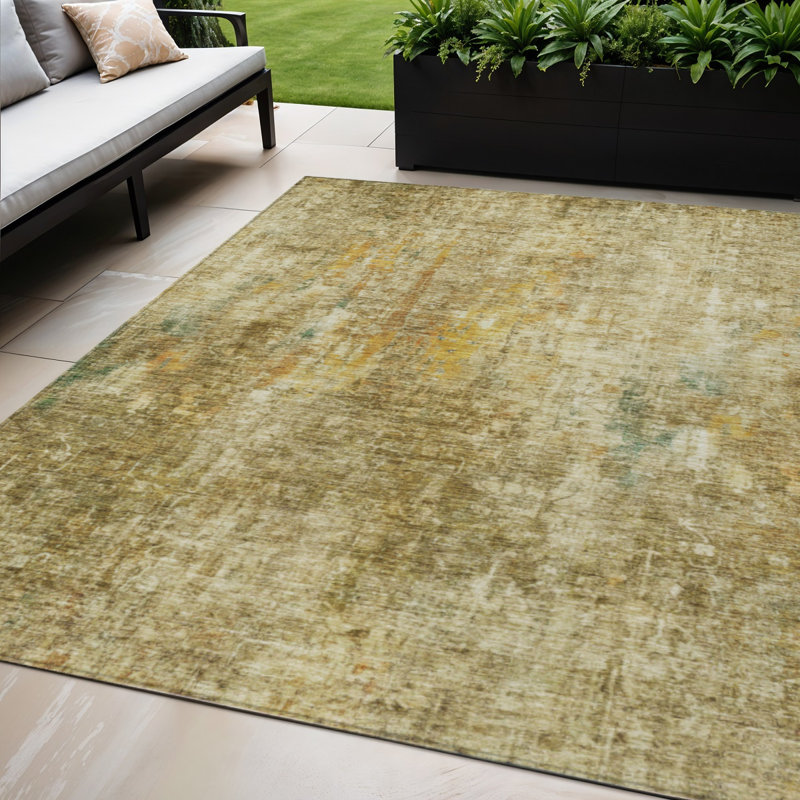 Tapis intérieur lavable abstrait beige et doré 5 pi x 8 pi