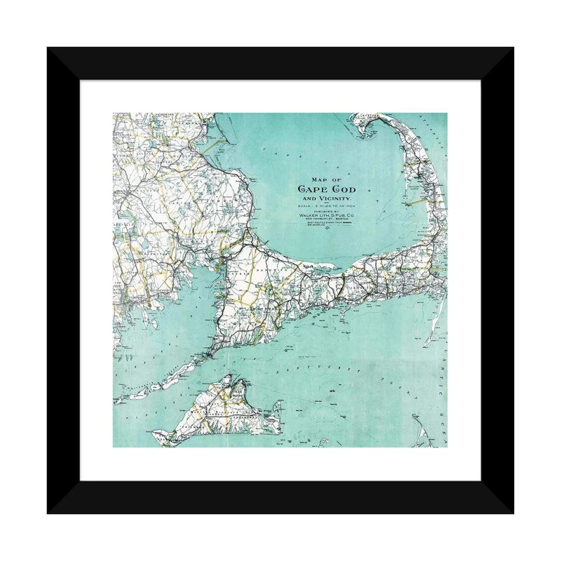 «Cape Cod and Vicinity Map» - impression, H 24 po x l 24 po x p 1 po, Papier beaux-arts encadré noir