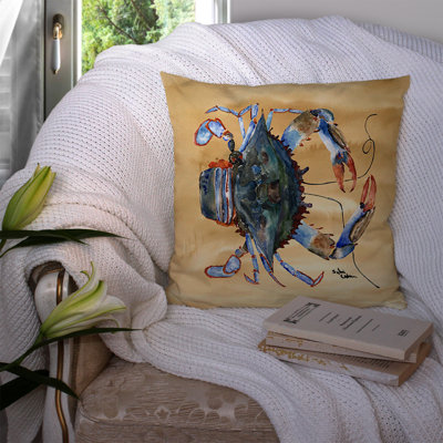 Crab Beige/Blue Indoor/Outdoor Throw Pillow