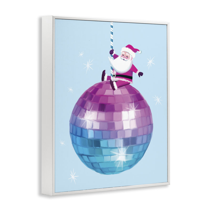 «Disco Ball Santa Claus», estampe numérique de la maison Fenway, H 14 po x l 11 po, Giclée encadrée blanc bord de mer