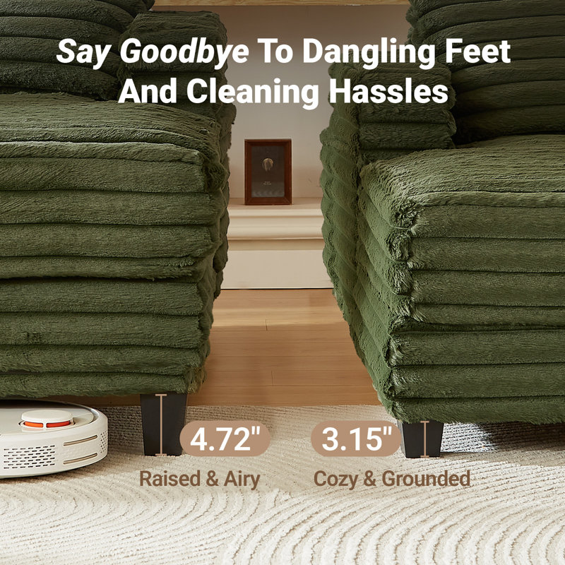 Chaise Lounge Chair Indoor, Amsleekey 64" Oversized Sleeper Chair With Wood Frame, Upholstered Sofa Bed For Living Room, Movie Room, Bedroom With 4 Storage Pockets& 2 Cup Holders(Plush Corduroy, Green)