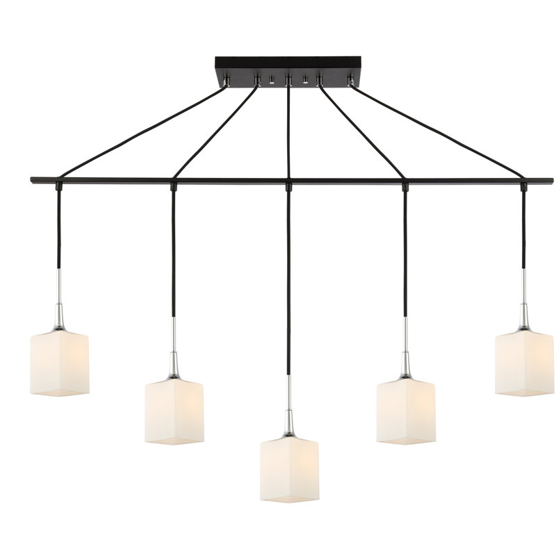 Luminaire suspendu rectangulaire 5 lumières grappe Shults, Bronze / nickel, Halogène