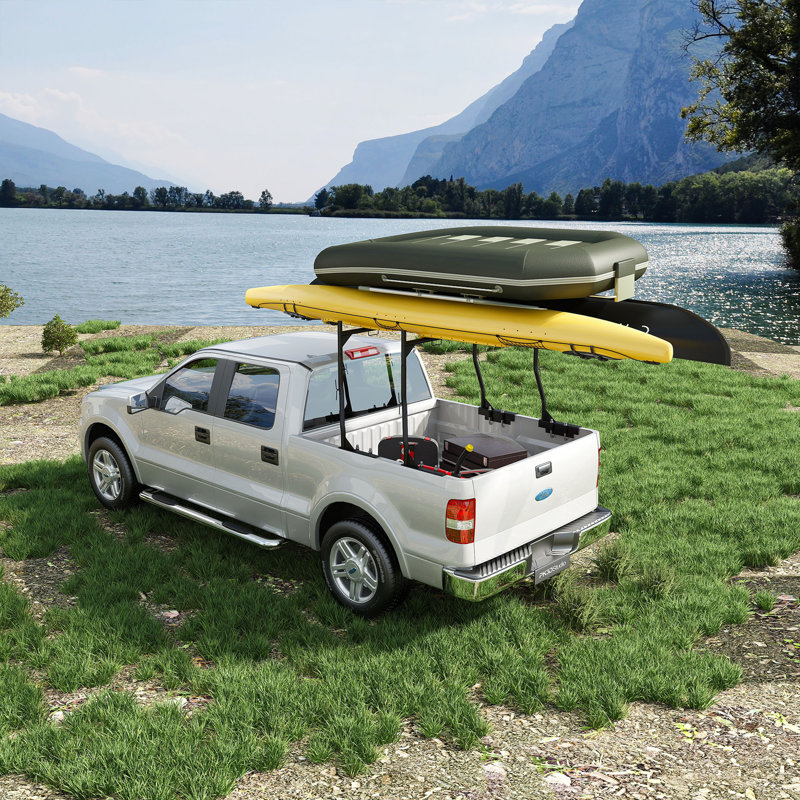 Support robuste pour échelle de lit de camion robuste - capacité de 900 lb, installation sans perçage, support réglable en acier de 46 à 71 pouces pour les kayaks, le bois d'œuvre, les planches de surf et les matériaux de construction