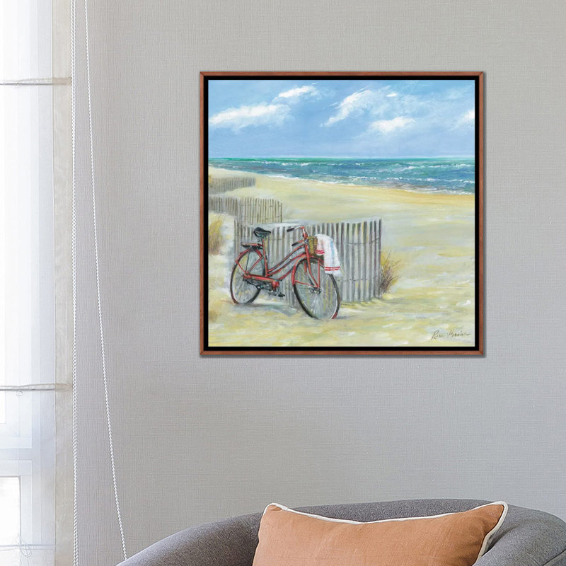 «Bike to the Beach» par Ruane Manning - reproduction d'art, H 26 po x l 26 po x P 1,5 po, Toile avec cadre brun, Aucun mat