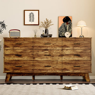 9 Drawer Wide Modern Chest Of Drawers With X-Shaped Sturdy Base