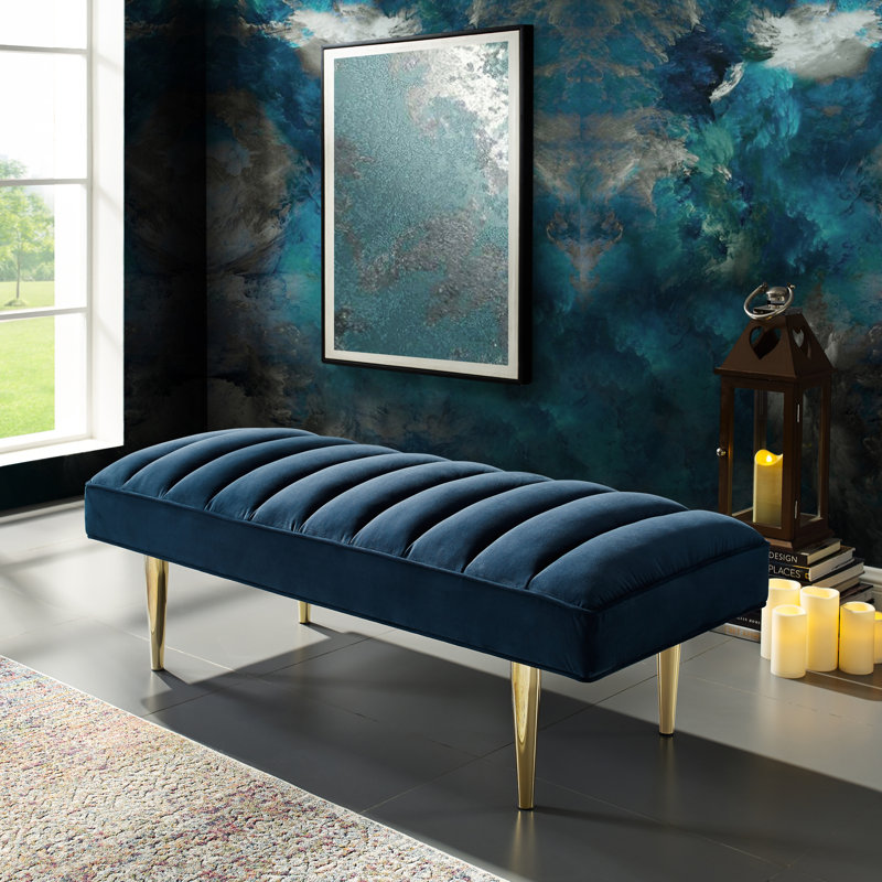 Banc rembourré Ulya Upholstery, Gris clair, Or