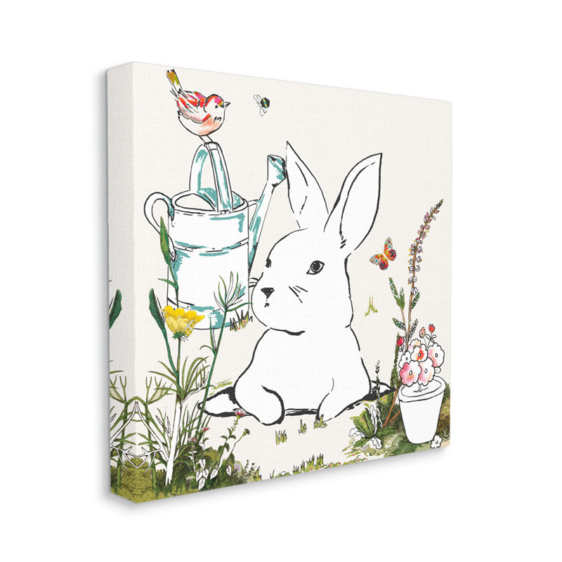 Fleurs de jardin Curious Bunny Rabbit Butterfly, Toile tendue, H 17 po x l 17 po x P 1,5 po
