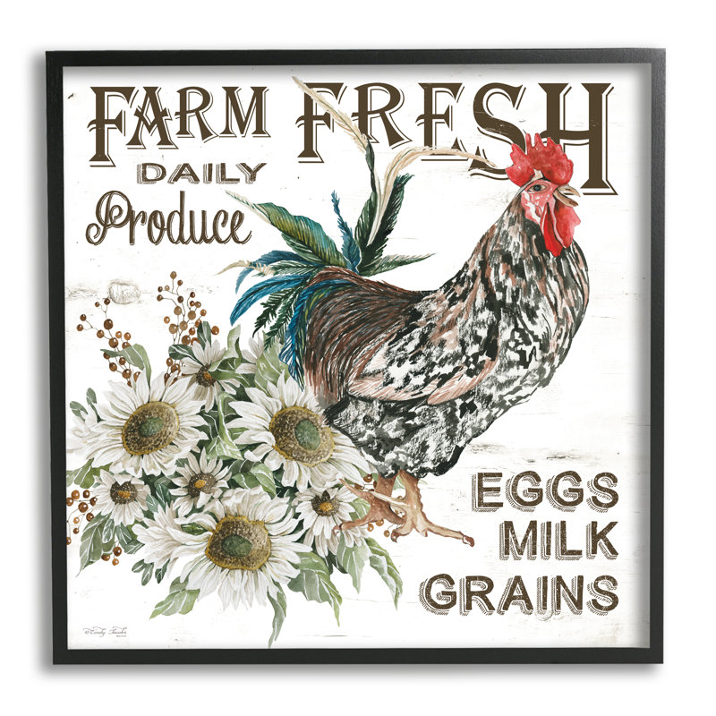 «Farm Fresh Country Hen On Wood» par Cindy Jacobs, impression, H 17 po x l 17 po x P 1,5 po, Giclée encadrée noir minuit