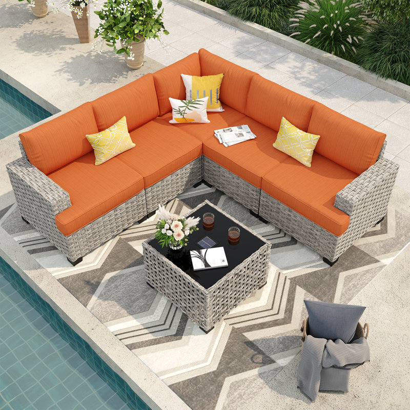 Harbin 6 - Person Outdoor Seating Group With Cushions, Orange