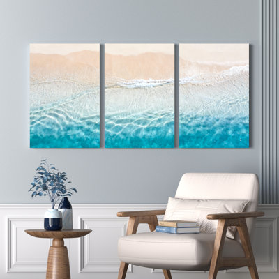 «Ocean Waves Beach Landscape», ensemble de 3 reproductions d'art sur toile tendues