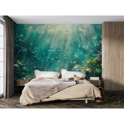 Underwater Ocean Wall Mural – Coral Reef & Fish Wallpaper, Aquatic Sea Life Accent Wall Decor For Bedroom Or Living Room