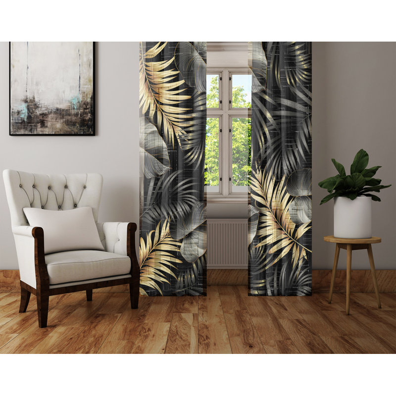 Panneaux de rideaux semi-diaphanes avec passe-tringle Monstera, L 56 po x L 78 po