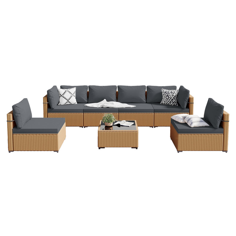Corrinn 7 Piece Sectional Seating Group with Cushions, Dark Gray