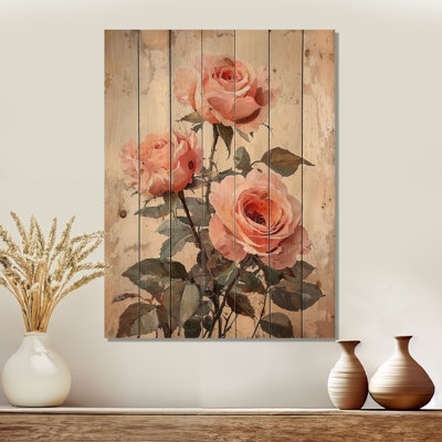 Dream Of Vintage Petals Of Roses - Roses Wood Wall Art - On Natural Pine Wood