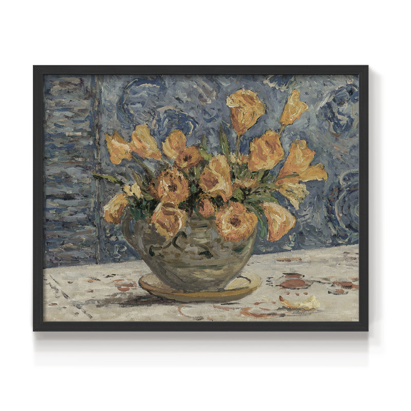 Motif floral rétro - CIX - reproduction encadrée, H 11 po x l 14 po, Noir, noir, noir, noir