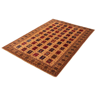 Tapis unique en laine noué à la main brun clair 6 pi 7 po x 9 pi 2 po Teimani