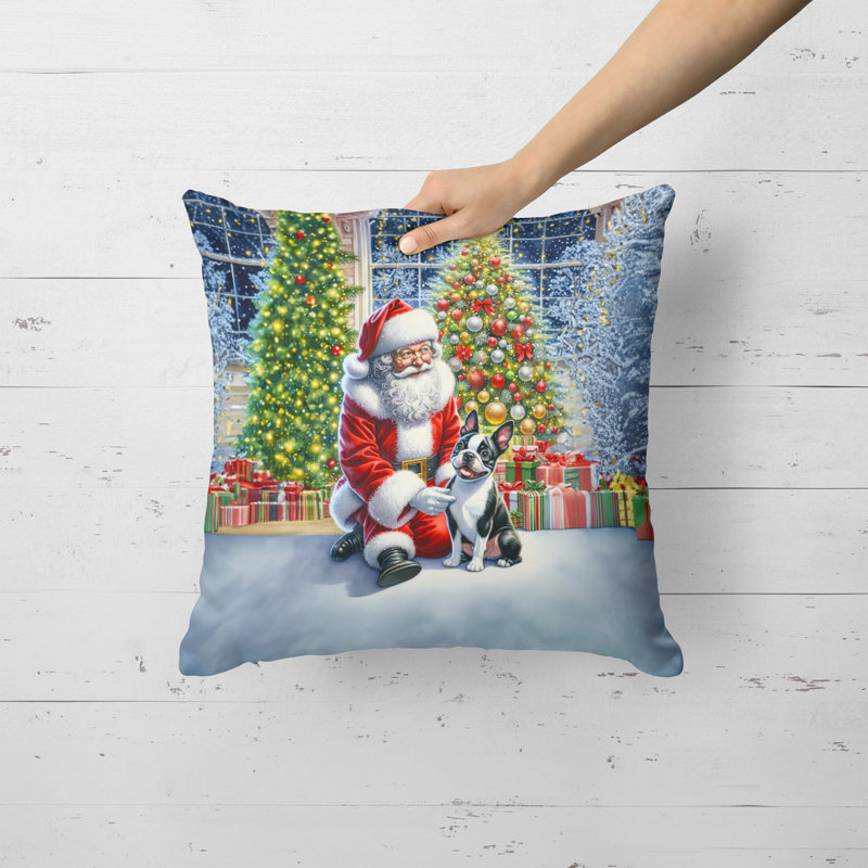 Coussin décoratif Boston Terrier and Santa Claus, H 18 po x l 18 po