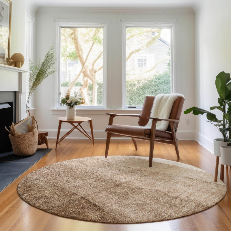 Premium Machine Washable Prisco Brown Rug, Round 8'