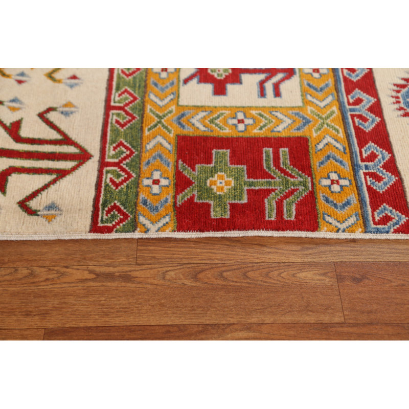 Tapis unique en laine noué à la main 6 pi 7 po x 9 pi 9 po nouvel âge en ivoire / rouge / bleu