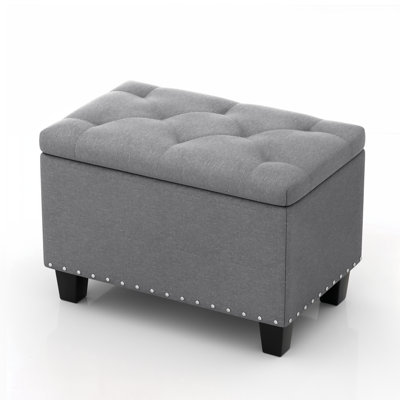 25" Storage Ottoman, Entryway Bedroom Tufted Bench Footrest Stool Footstool with Safety Hinge & Legs