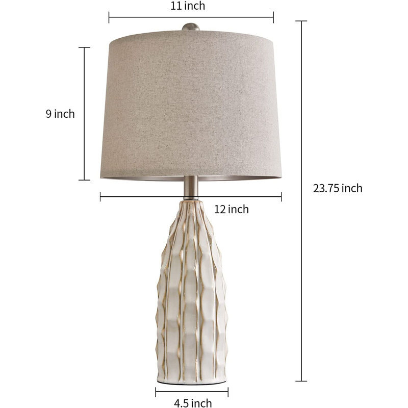 Modern Ceramic Table Lamp, Energy Efficient, Linen Shade, Perfect For Living Room, Bedroom, Office & Dorm, Beige