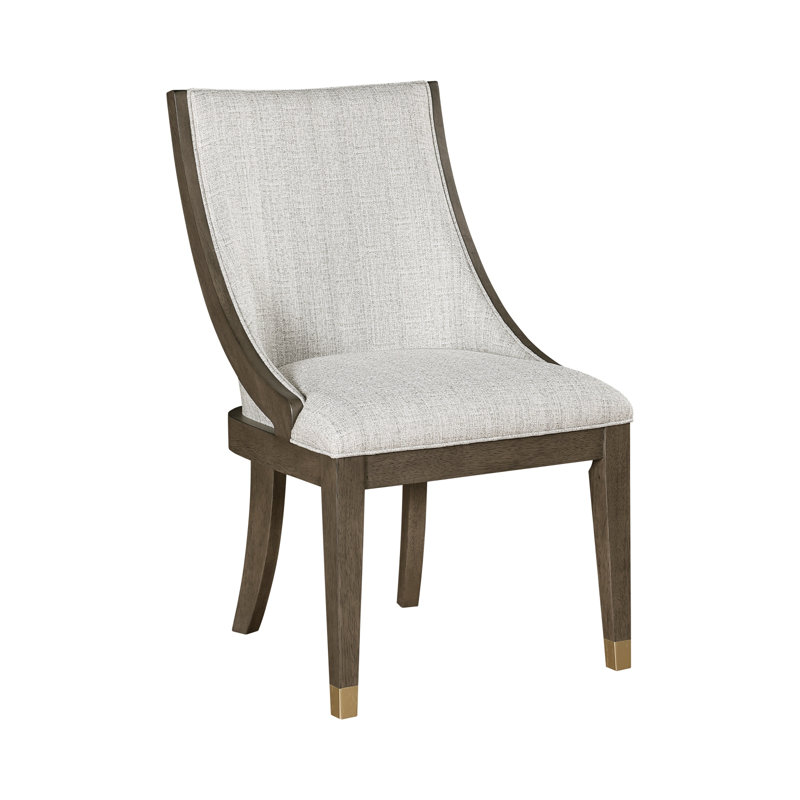 Ensemble de 2 fauteuils modernes à finition brune avec siège rembourré en or et dossier en bois semi-déconstruit