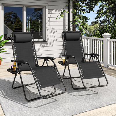 Zero Gravity Folding Lounge Chair With Headrest & Removable Tray, 300Lb Capacity, 90-170° Adjustable For Patio, Beach, Camping, Indoor, And Outdoor Use