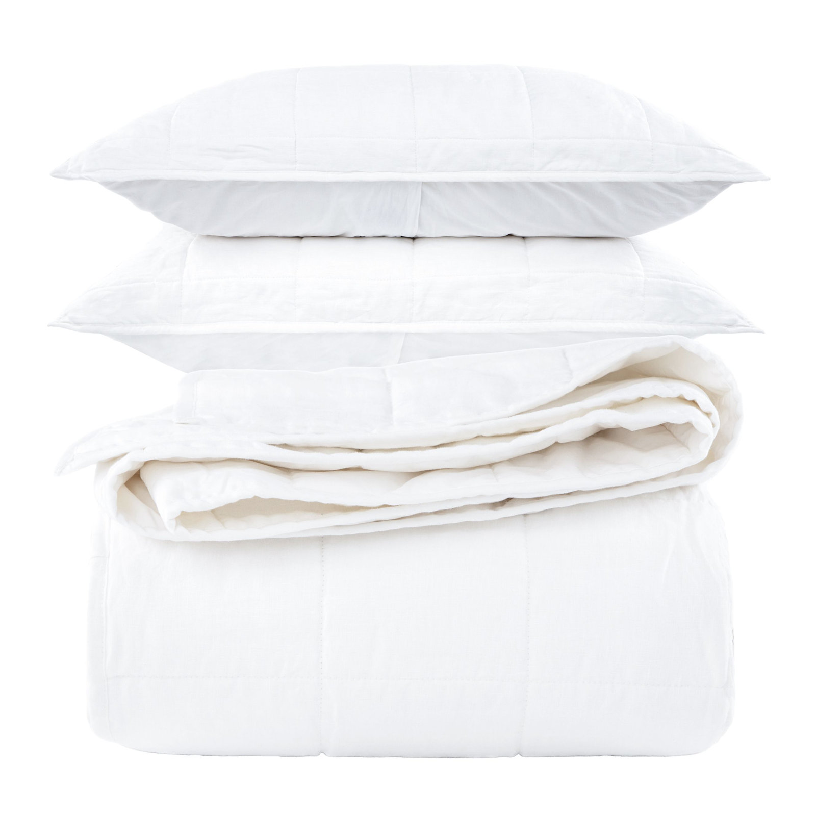 French Linen Quilt Set, Twin Quilt + 1 Standard Pillow Sham, White
