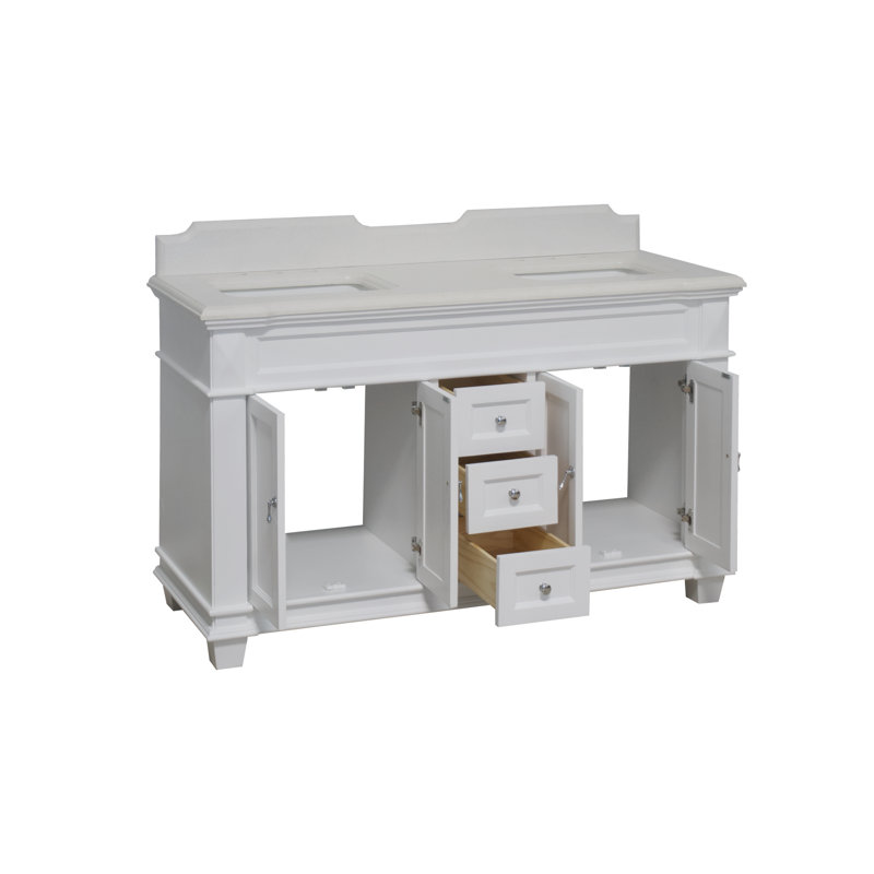 Ensemble de meuble-lavabo double 60 po Ensa, Blanc, Quartz