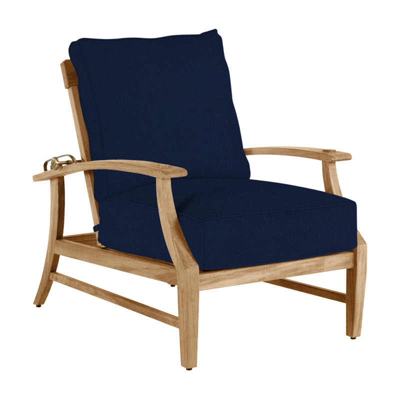 Croquet Teak Patio Chair with Cushions, Natural Teak, Welt, Indigo Velvet