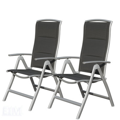 Ensemble de 2 chaises de patio pliantes pour l'extérieur, inclinables en aluminium pour le jardin, le camping et la piscine, dossier haut réglable avec siège rembourré doux, gris foncé