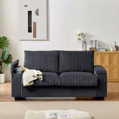 71" Sofa Plush Corduroy Square Storage Armrest Usb Port