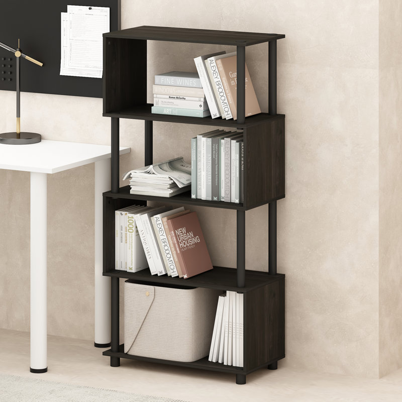 Ebern Designs Daum 5-Tier S-Shaped Bookcase, Bookshelf, Espresso, (4 Shelves) 48"H x 23.5"W x 11.8"D