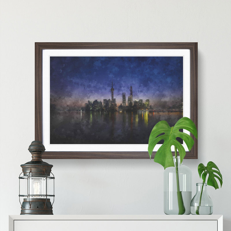 Evening Reflections of Shanghai - Picture Frame Graphic Art Print, Walnut Framed, 62cm H x 87cm W x 2cm D