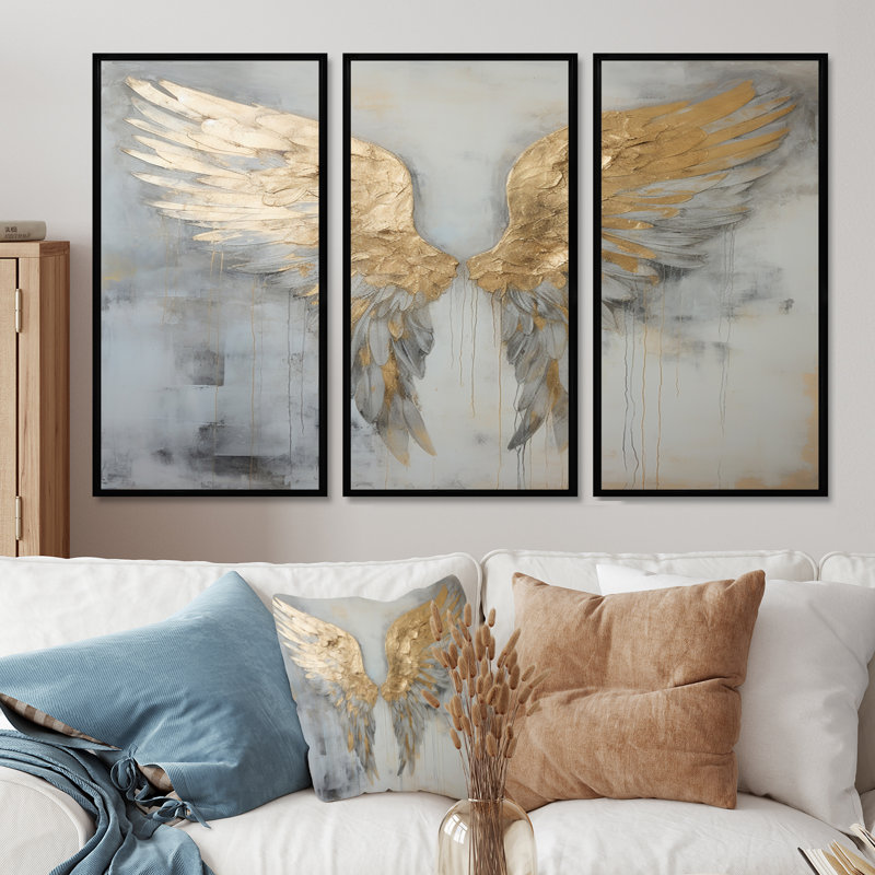 Dicha - Ailes d'ange, ensemble de décorations murales, Cadre flottant noir, H 40 po x l 60 po x P 1 po