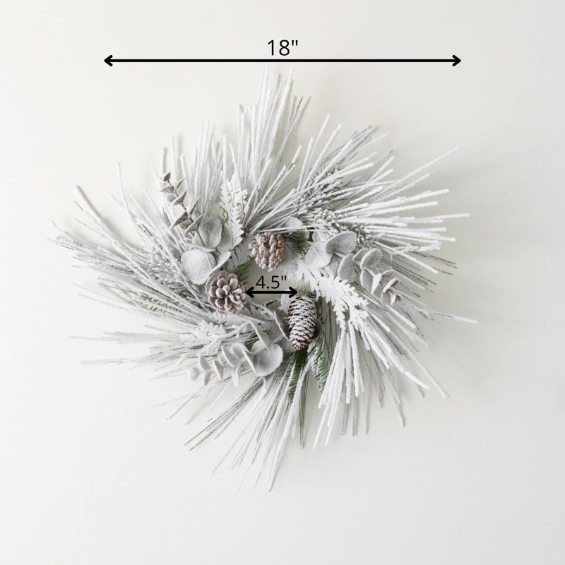 Anneau de Noël artificiel 18 "lourdement floqué 18", vert-blanc