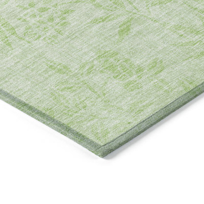 5' X 8' Ivory Floral Washable Indoor Outdoor Area Rug