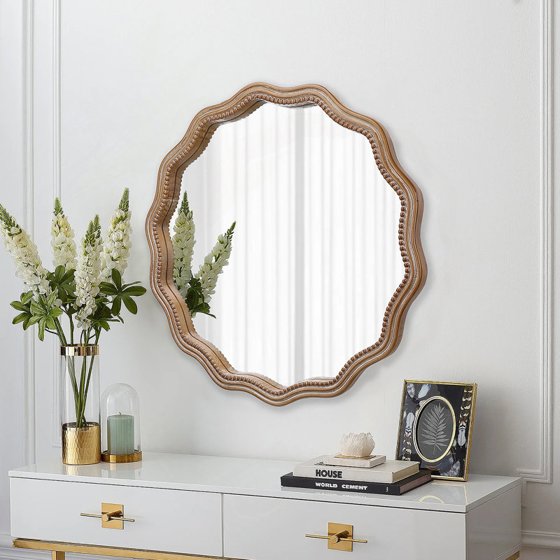 Miroir mural rond en bois 23,62 pouces