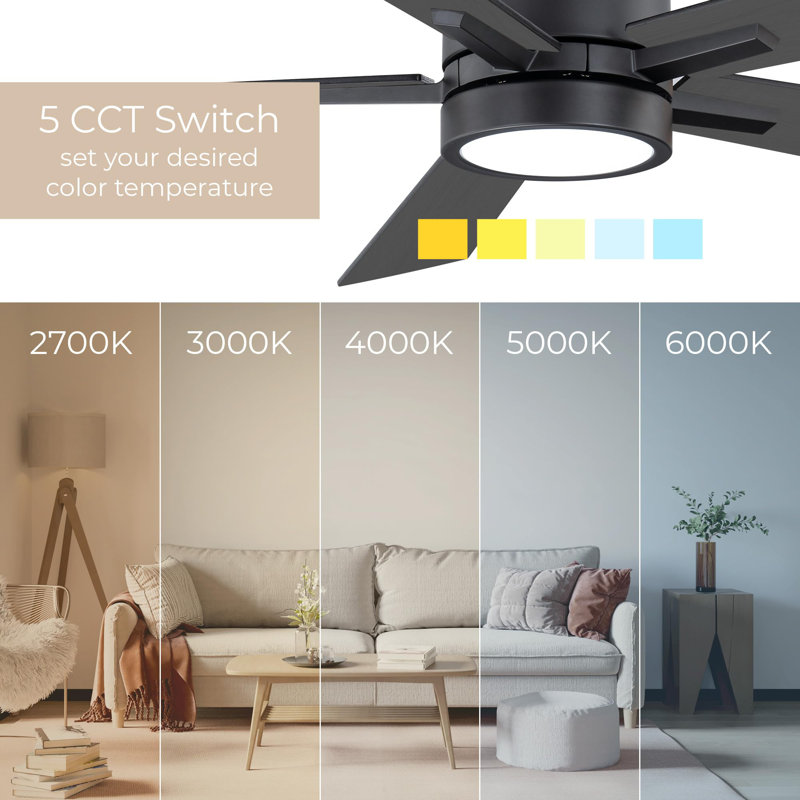 Bali Smart 5-Blade 52in Ceiling Fan 2700K-6000K CCT Selectable LED Light Kit with Remote Control and Hardware with Reversible Blades in Weathered Works With iOS or Android App