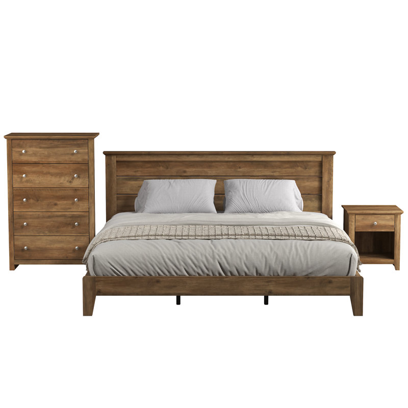 Tevrat 3 Pieces Bedroom Sets, Knotty Oak, King