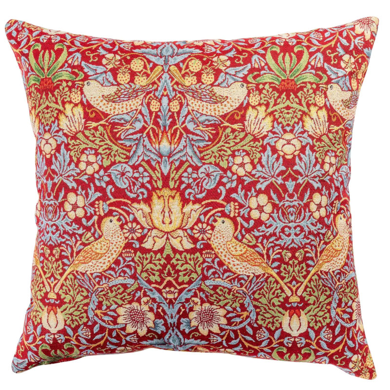 William Morris Strawberry Thief Tapestry Cushion in Red, Cover only, 58x58cm