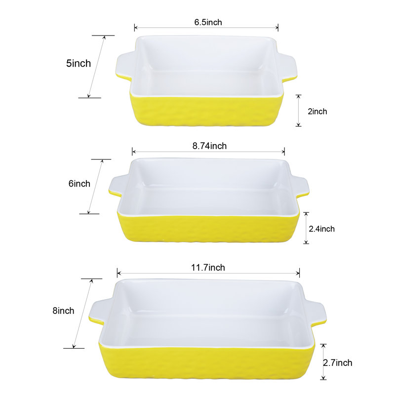 Sangdo Baking Pans Set Of 3 Rectangle Ceramic 3 Piece Baker Bakeware Set, Yellow