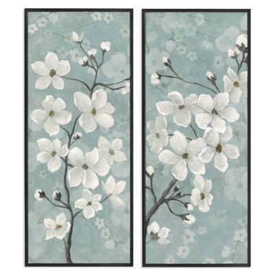 Ensemble de 2 giclées encadrées Green Tone Blossoms, design par Tava Studios